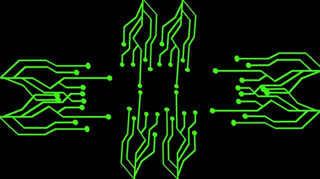 Set of 6 green circuit board illustrations vector