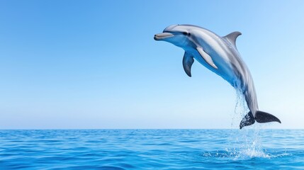Dolphin leaping ocean blue sky summer travel
