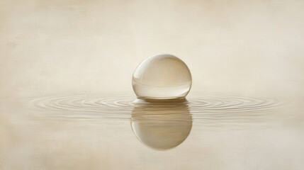 Fototapeta premium An artistic depiction of a perfectly round water droplet, glowing with subtle highlights, resting gently on a textured monochrome surface
