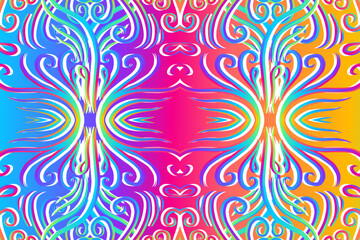  gradient flower and leaf art pattern of indonesian culture traditional tenun batik ethnic dayak ornament for wallpaper ads