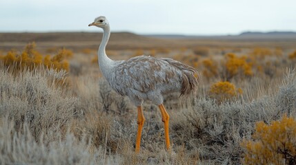 Patagonian Rhea standing in arid grassland