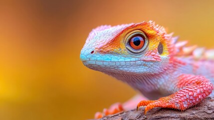 Vibrant lizard portrait, jungle background, nature close-up, wildlife photography, ideal for nature documentaries