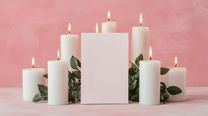 Simple Elegant Candle Display with Blush Background and Blank Card