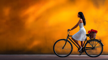 Obraz premium Woman Smiling with Bicycle