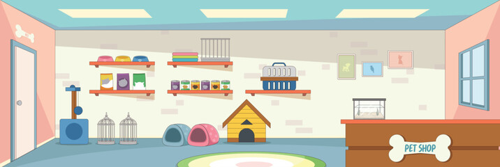 Cute and nice design of Pet shop with furniture and interior objects vector design