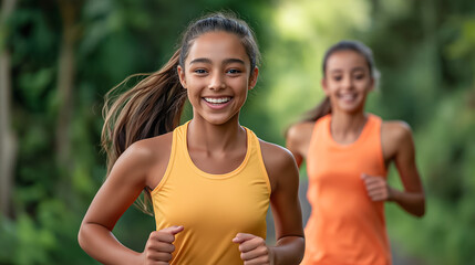 Obraz premium Smiling Girls Running Outside