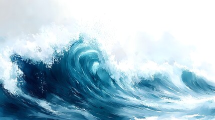 Ocean wave crashing, white background, sea art, design