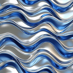 Seamless Abstract Shiny Silver and Blue Waves Pattern Background