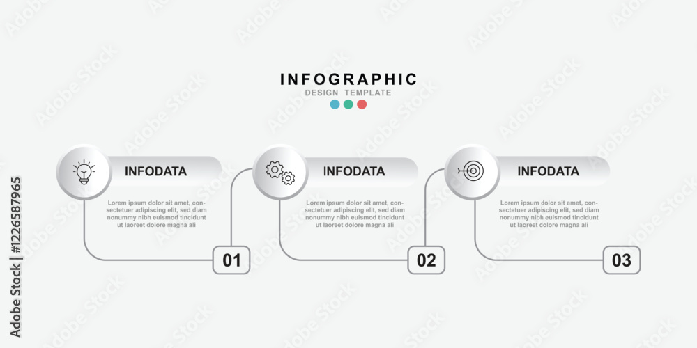 Aufkleber thin line infographics design template with icons and 3 options or steps.