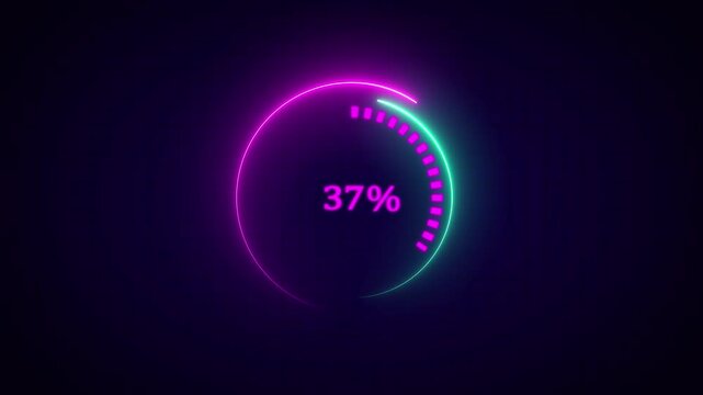 Neon loading bar with 37 percent progress vector