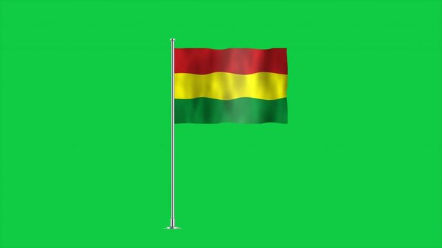 High detailed flag of Bolivia. National Bolivia flag. South America. 3D Render. Green Background.