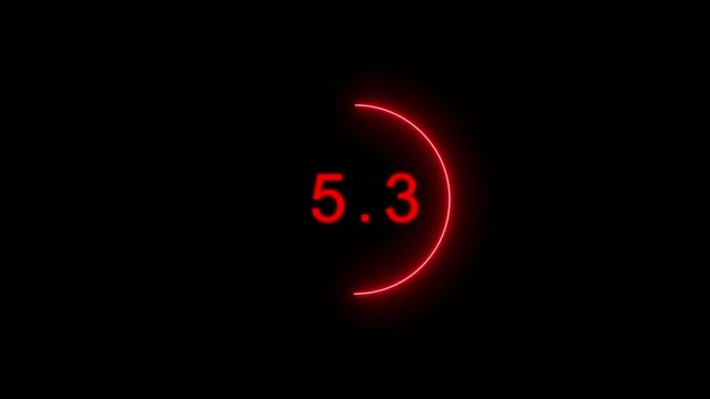Glowing red neon half-circle indicator with 5.3 number