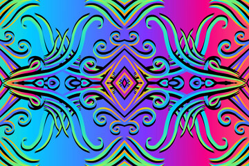  gradient flower and leaf art pattern of indonesian culture traditional tenun batik ethnic dayak ornament for wallpaper ads