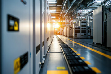 Obraz premium Interior of a renewable energy plant showcasing modular battery systems