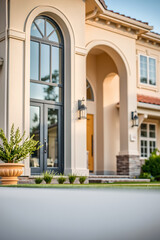 Fototapeta premium Elegant Home Exterior: Modern Architecture and Landscaping Design.Luxury Real Estate Property with Classic Style and Curb Appeal