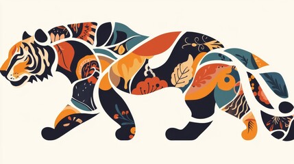 Colorful tiger illustration animal art modern design nature background art concept