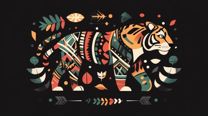 Vibrant tiger illustration digital art modern design creative environment side view wildlife