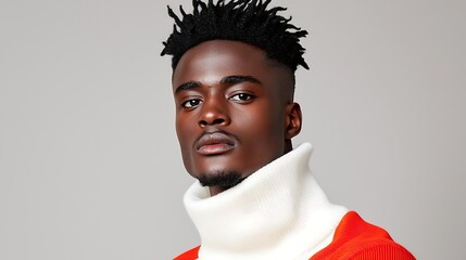 Obraz premium Portrait of a Young Black Man with Dreadlocks Wearing a Red Sweater and Off White Turtleneck