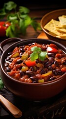 Hearty black bean chili with peppers and cilantro garnish Gluten-free meals