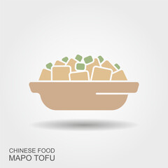 Vector illustration of Chinese food Mapo Tofu in the bowl. Flat icon in with shadow