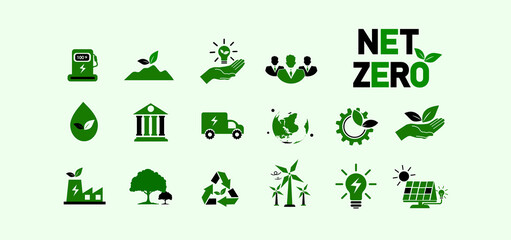 Net Zero Greenhouse Gas Emissions Concept by 2050 Carbon Neutral Net Zero Greenhouse Gas Emissions Target with Green and Black Health Center Icon on Light Green Background