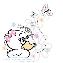 Beautiful swan playing with cute little animal friend in peaceful nature setting
