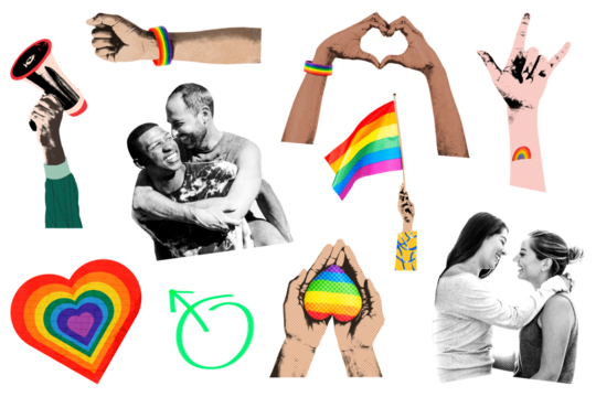 Gay pride png sticker, rainbow elements set, transparent background