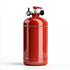 Obraz premium Red Propane Tank with Pressure Gauge and Valve, Isolated on White