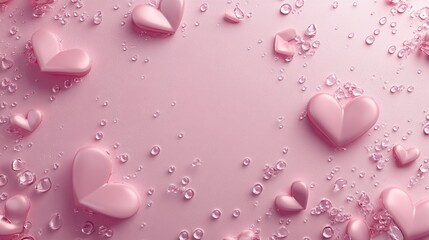 Pink hearts, water drops, pastel background, Valentine's