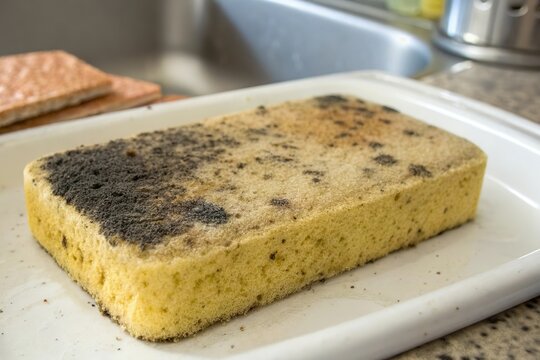 black mold on dirty kitchen sponge