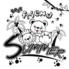 Cute and adorable animals playing together in a joyful and fun-filled illustration.
