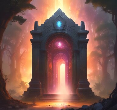 Illustration of glowing portal in new dimension.