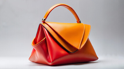Red and orange geometric leather handbag