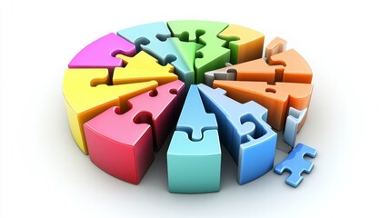 D pie chart made of puzzle pieces, with each piece slightly lifted, symbolizing data integration