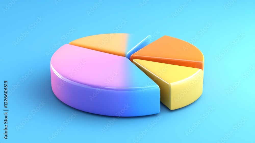Aufkleber abstract d pie chart with smooth, curved segments, set against a gradient blue background