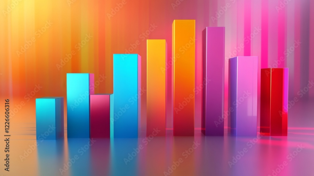 Poster abstract bar chart with colorful bars rising, set against a gradient background, business concept