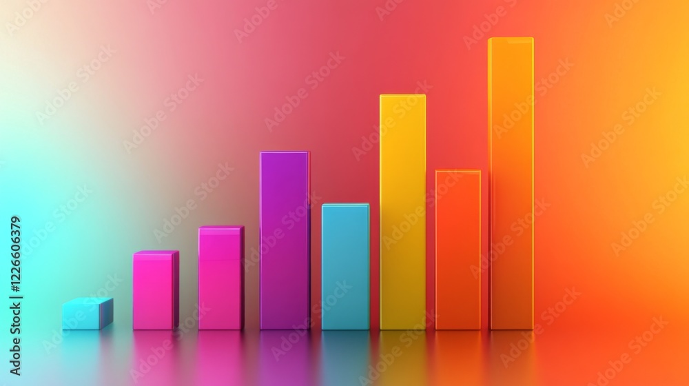 Poster abstract bar chart with colorful bars rising, set against a gradient background, business concept