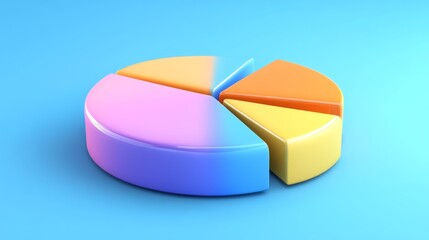 Obraz premium Abstract D pie chart with smooth, curved segments, set against a gradient blue background
