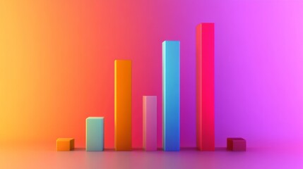 Fototapeta premium Abstract bar chart with colorful bars rising, set against a gradient background, business concept