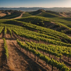 Naklejka premium A vineyard stretching across rolling hills.