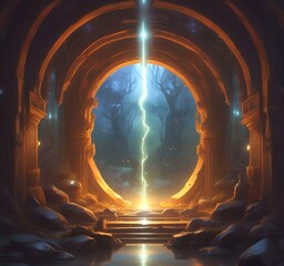 Illustration of glowing portal in new dimension.