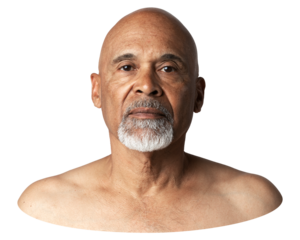 Png bare shoulder senior man sticker, transparent background