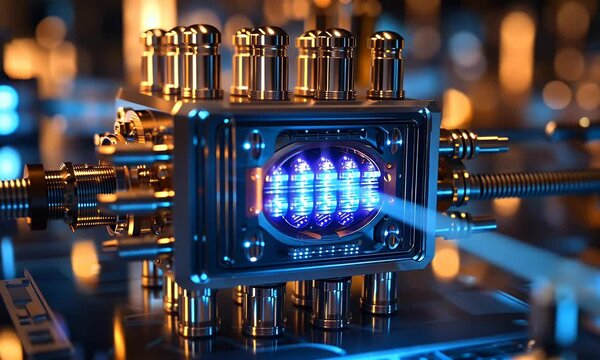 Quantum computer lab research glowing beam