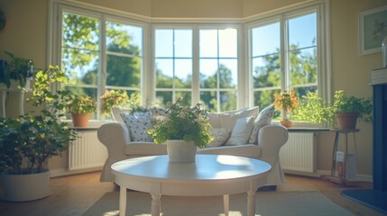 Cozy Living Room with Bright Natural Light and Indoor Plants