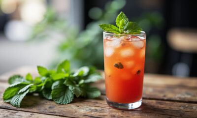 Fototapeta premium A sprig of mint cooling a summer drink