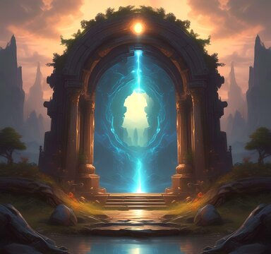 Illustration of glowing portal in new dimension.