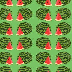 Seamless pattern with watermelons on a green background.