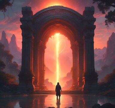 Illustration of glowing portal in new dimension.