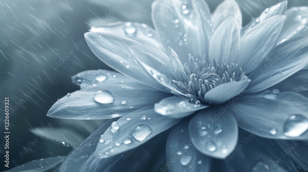 Aufkleber a close-up of a flower with clear water droplets gently resting on its petals, creating a serene, tr
