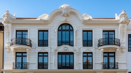 Fototapeta premium Elegant architectural facade with intricate details and balconies